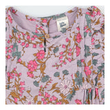 Dress woven purple flowers frill shoulder pintucks