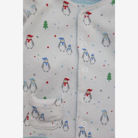 Reversible Cardigan Blue Fleece and Penguins