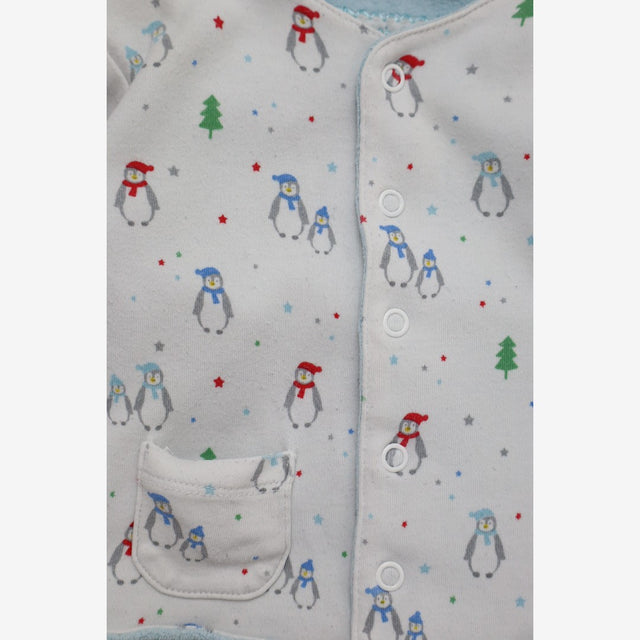Reversible Cardigan Blue Fleece and Penguins