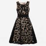 Sleeveless Midi Dress Black&Beige Burnout Floral