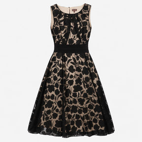 Sleeveless Midi Dress Black&Beige Burnout Floral