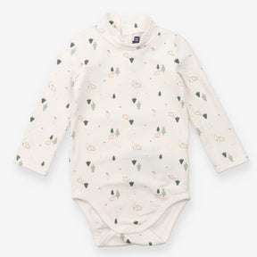 Turtle Neck Bodysuit Fleece Lined White with Bears