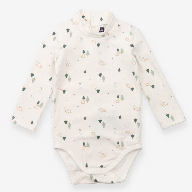 Turtle Neck Bodysuit Fleece Lined White with Bears