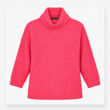 Cowl Neck Jumper Bright Pink Oversized Ribbed Knit
