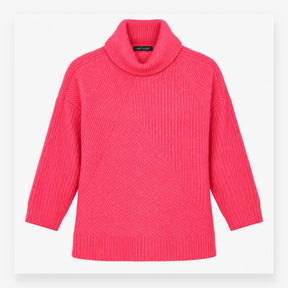 Cowl Neck Jumper Bright Pink Oversized Ribbed Knit