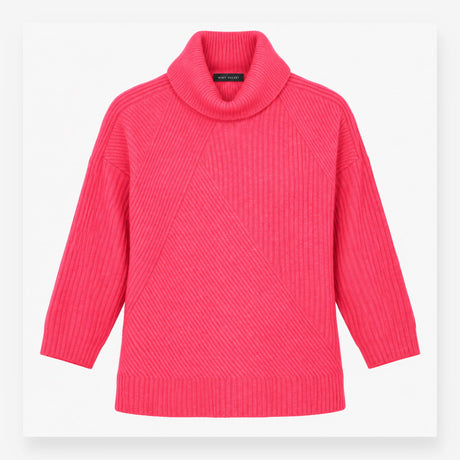 Cowl Neck Jumper Bright Pink Oversized Ribbed Knit