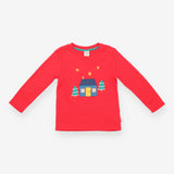 T-Shirt Long Sleeve Red Winter Cottage