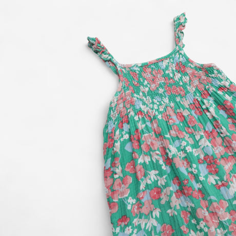 Dress Woven Summer Green Floral Print