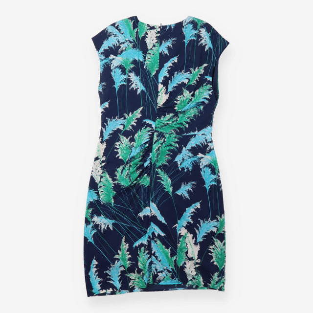 Navy Green Teal Feather Print Ruched Fron