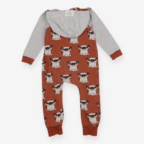 Onesie hooded brown grey pugs