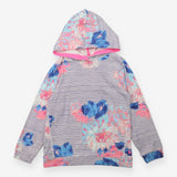 Hoodie Blue Strip Pullover with Flowers