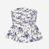 Top Strapless Peplum Cotton Floral Bandeau Ivory B