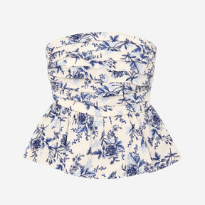 Top Strapless Peplum Cotton Floral Bandeau Ivory B