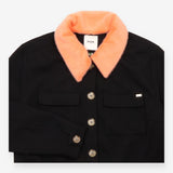 Jacket Black Detachable Faux Fur Collar Button Fro