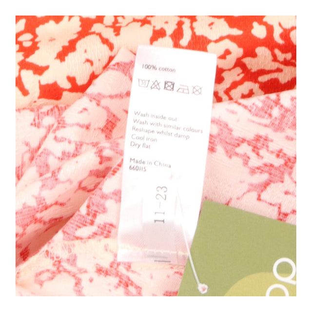 Midi Dress Red Cream Abstract Print Cotton