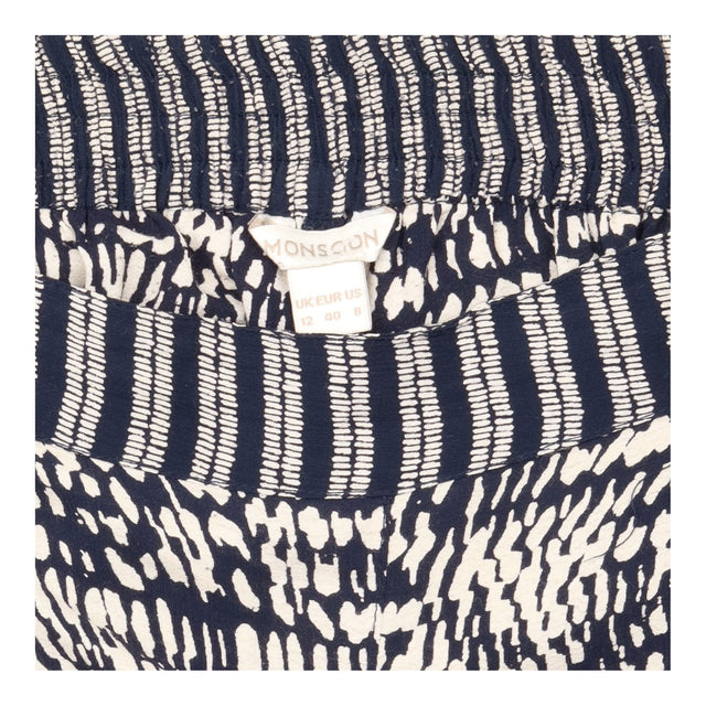 Trousers Tapered Abstract Print Shirred Waist Blac