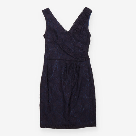 Navy Floral Lace Sleeveless Wrap Dress