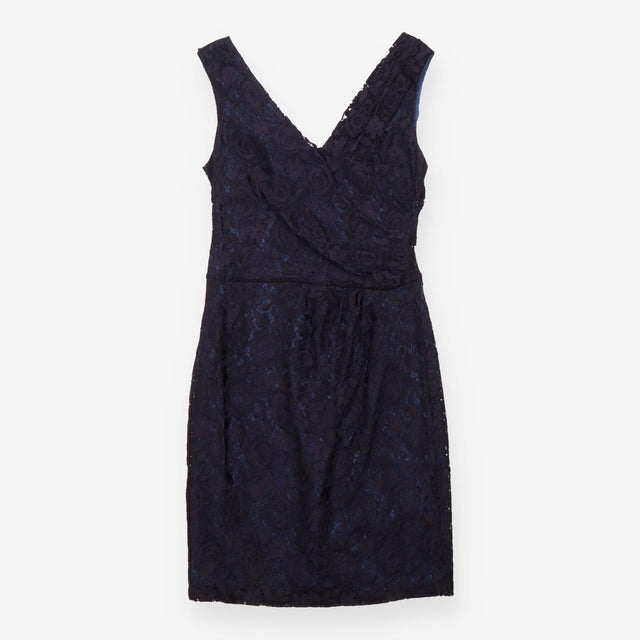 Navy Floral Lace Sleeveless Wrap Dress