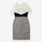 Sheath Dress Black Ivory Tweed Colour Block Belted