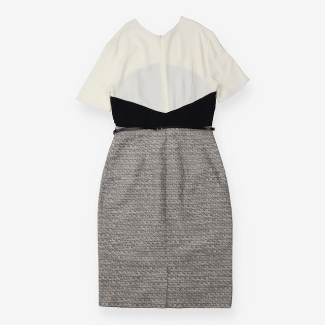 Sheath Dress Black Ivory Tweed Colour Block Belted