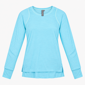 Light Blue Merino Wool Blend Perforated Long Sleev