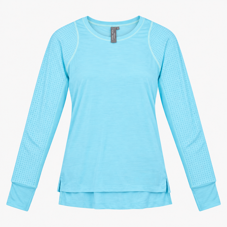 Light Blue Merino Wool Blend Perforated Long Sleev