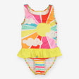 Swimsuit sun front stripe back yellow frill