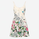Dress White Floral Butterfly Print Ruffle Cami V-N