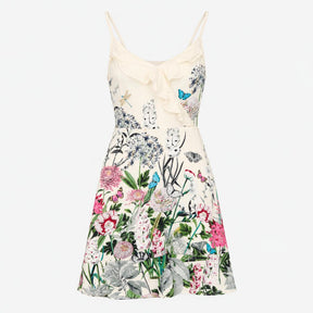 Dress White Floral Butterfly Print Ruffle Cami V-N