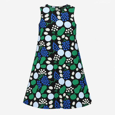 Dress Sleeveless A-Line Botanical Fruit Print Blac