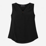 Sleeveless Blouse Dark Navy V Neck Relaxed Fit Pla
