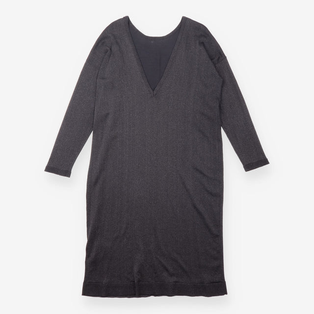 Midi Dress Knitted Long Sleeve Metallic Black