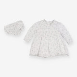 Dress and pants white grey blue flowers LS smocked