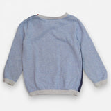 Two tone blue knit jumper with mum and baby whale
