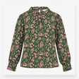 Blouse Green Pink Floral Silk High Neck