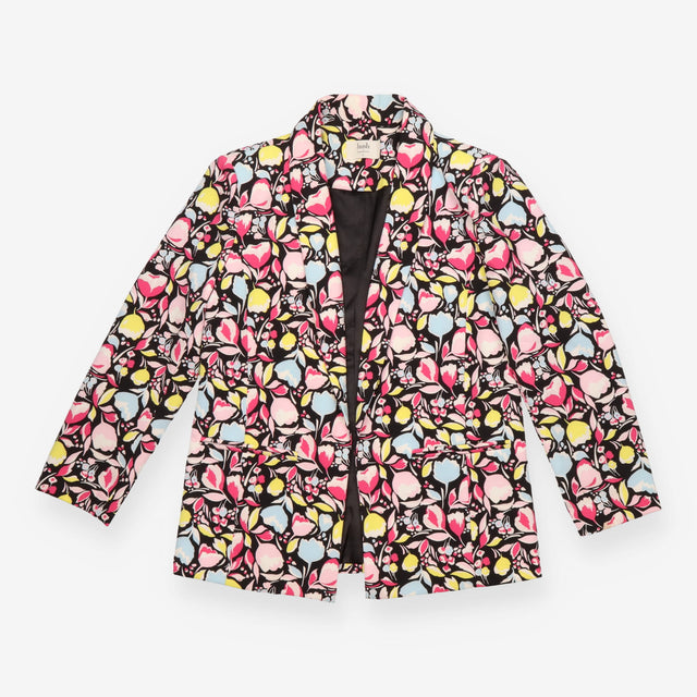 Black Multicolour Floral Edge-to-Edge Blazer