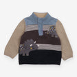 Sweater Knit Oat and Blue Dinosaur Applique