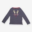 T-Shirt Long Sleeved Navy Stripe Reindeer Glasses