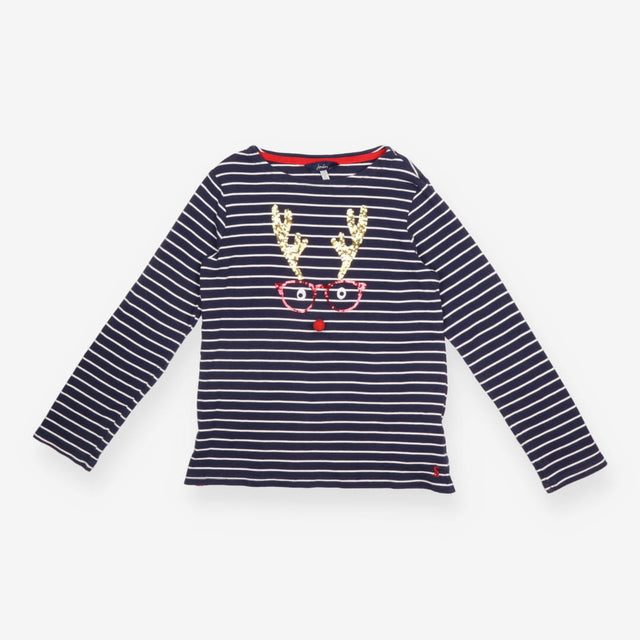 T-Shirt Long Sleeved Navy Stripe Reindeer Glasses