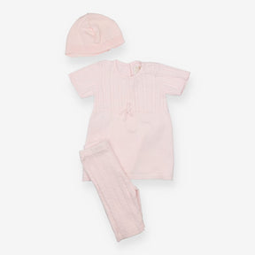 Pink Knit Outfit with Hat