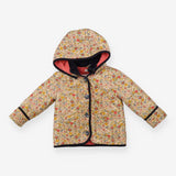 Coat quilted beige floral detachable hood