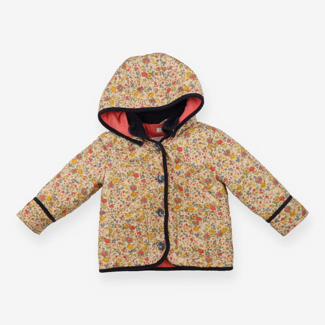 Coat quilted beige floral detachable hood