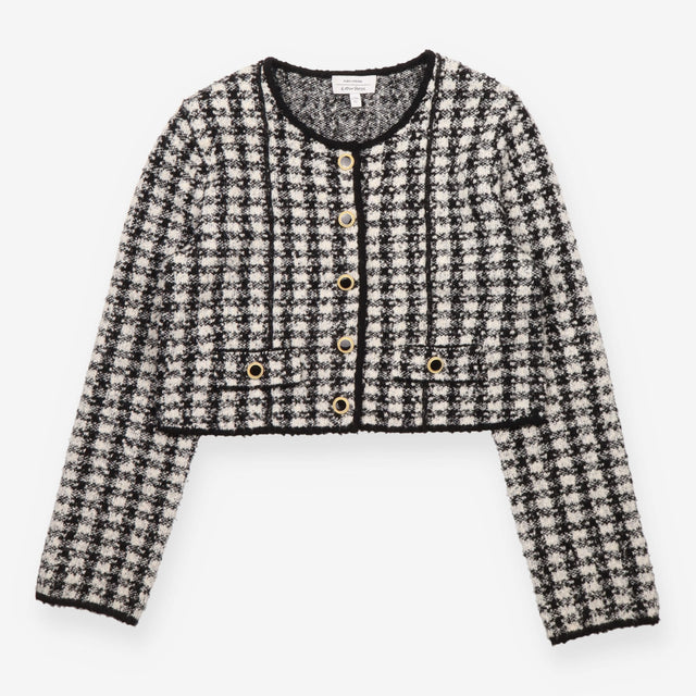 Black & White Wool Blend Houndstooth Jacket
