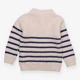 Knitted Sweater 1/4 Zip White with Blue Strip