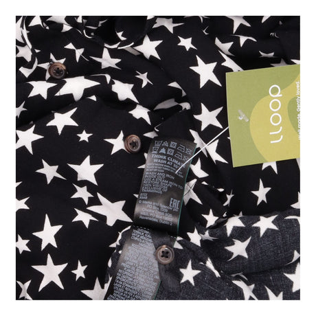 Dress Black White Star Print Collared Long Sleeve 