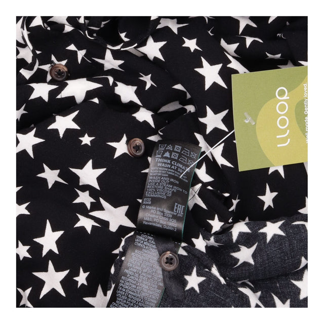 Dress Black White Star Print Collared Long Sleeve 