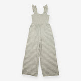 Jumpsuit Green Stripe Shirred Cotton