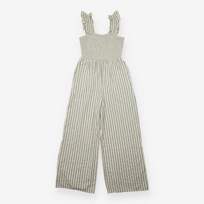 Jumpsuit Green Stripe Shirred Cotton