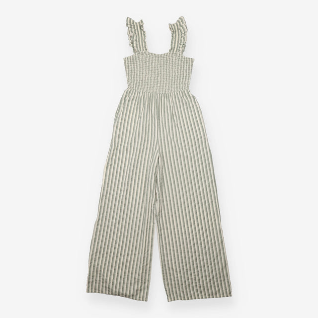 Jumpsuit Green Stripe Shirred Cotton