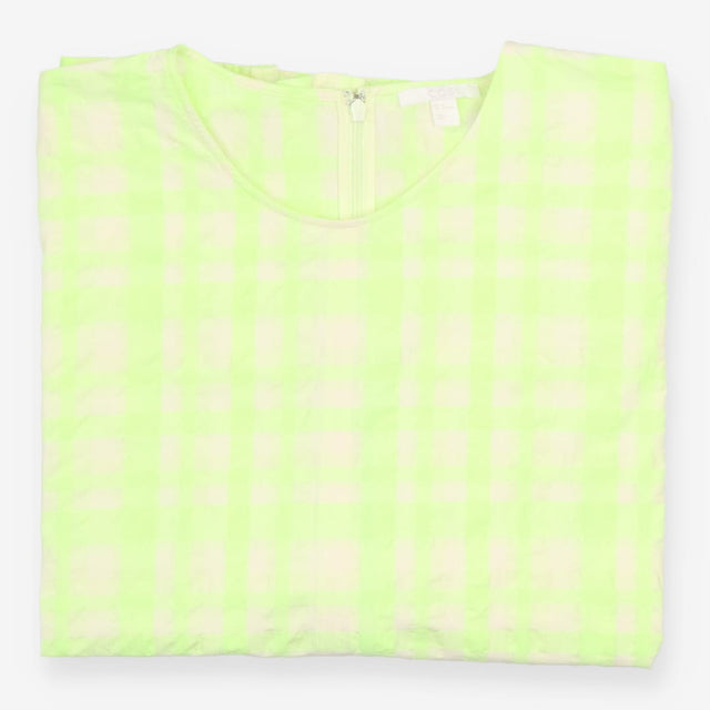 Top Green Gingham Seersucker Frill Sleeve